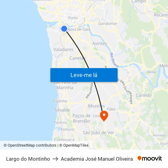 Largo do Montinho to Academia José Manuel Oliveira map