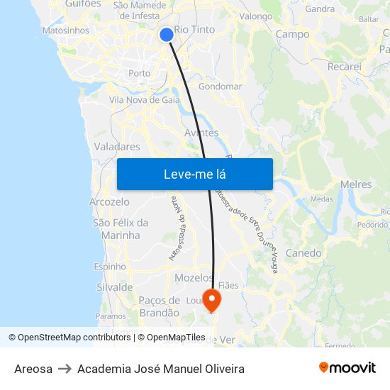 Areosa to Academia José Manuel Oliveira map