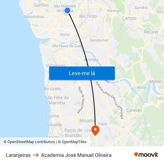 Laranjeiras to Academia José Manuel Oliveira map