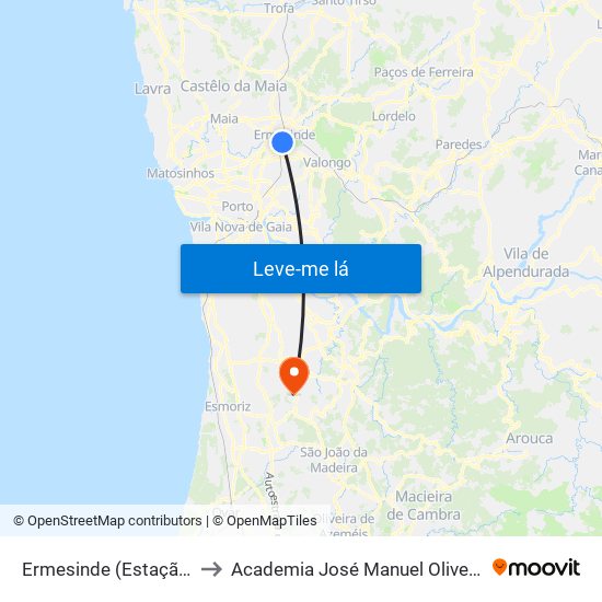 Ermesinde (Estação) to Academia José Manuel Oliveira map