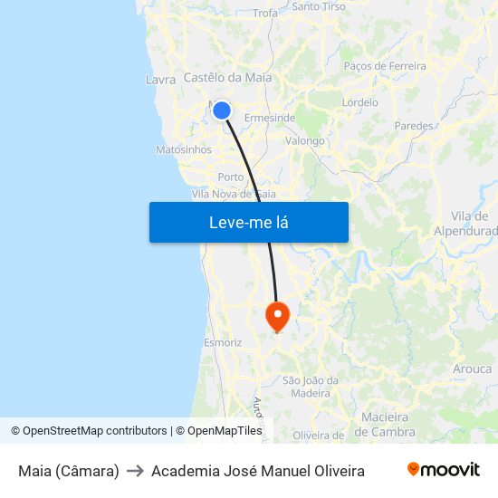 Maia (Câmara) to Academia José Manuel Oliveira map