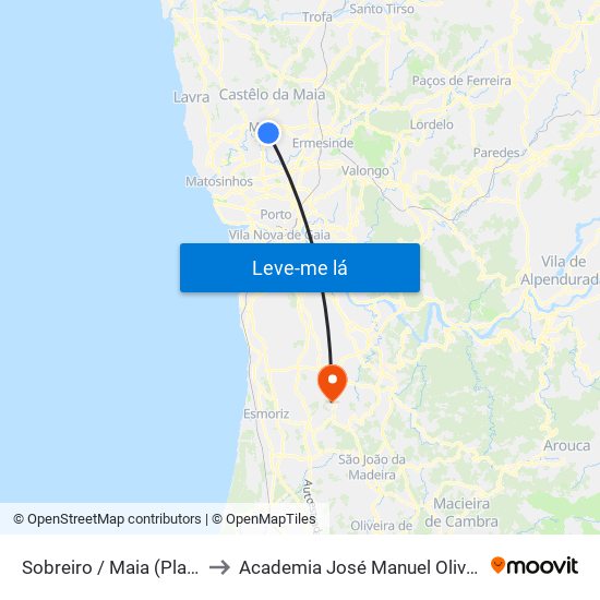 Sobreiro / Maia (Plaza) to Academia José Manuel Oliveira map