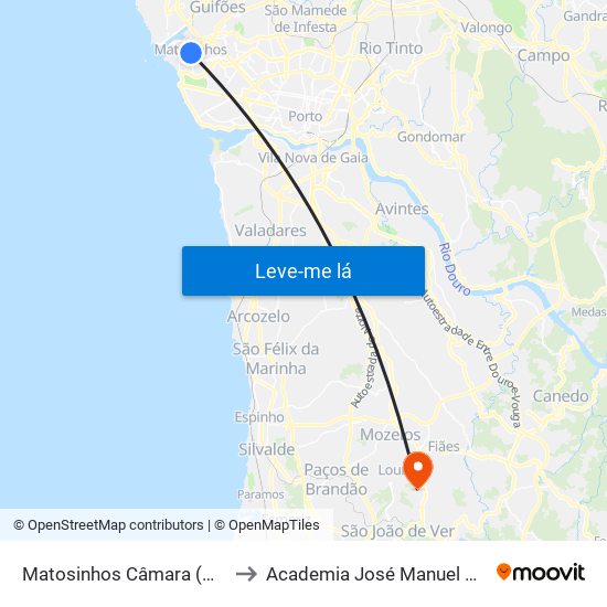 Matosinhos Câmara (Matc1) to Academia José Manuel Oliveira map