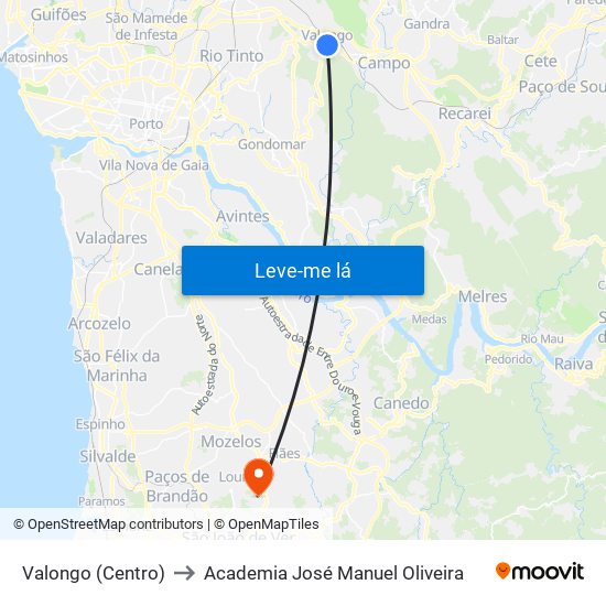 Valongo (Centro) to Academia José Manuel Oliveira map