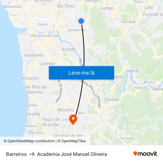 Barreiros to Academia José Manuel Oliveira map