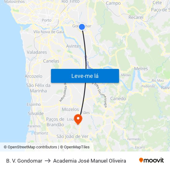 B. V. Gondomar to Academia José Manuel Oliveira map