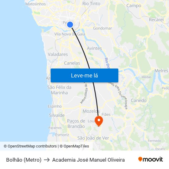 Bolhão (Metro) to Academia José Manuel Oliveira map