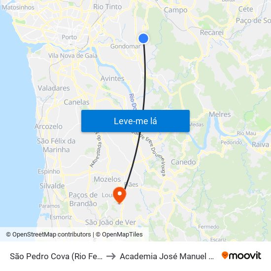São Pedro Cova (Rio Ferreira) to Academia José Manuel Oliveira map
