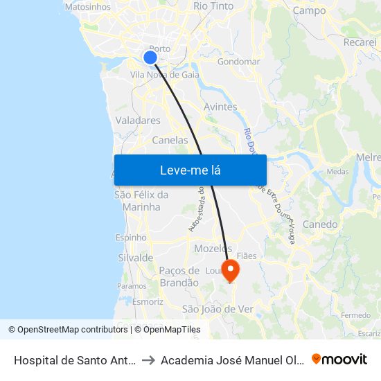 Hospital de Santo António to Academia José Manuel Oliveira map