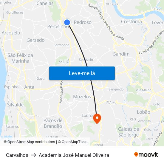 Carvalhos to Academia José Manuel Oliveira map