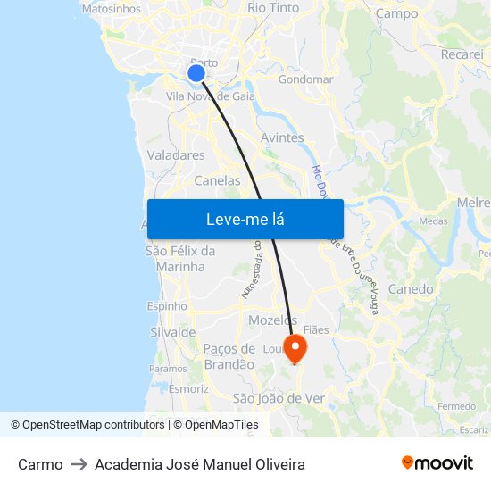 Carmo to Academia José Manuel Oliveira map