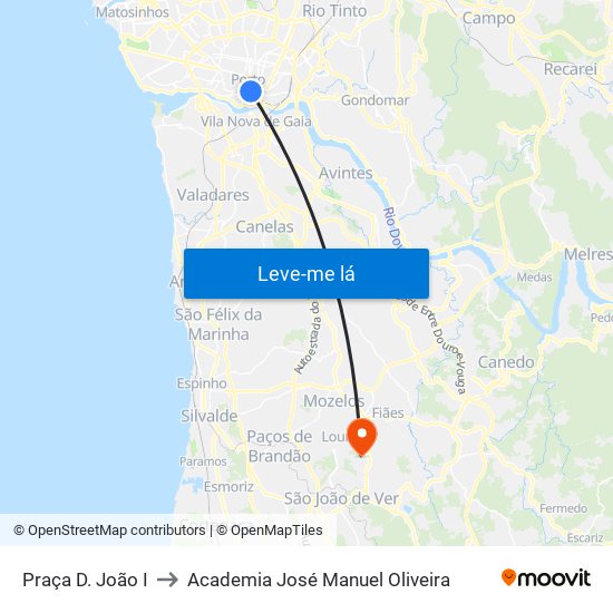 Praça D. João I to Academia José Manuel Oliveira map