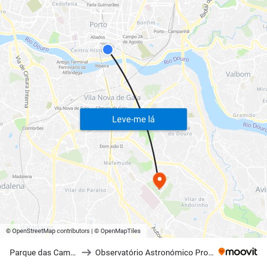 Parque das Camélias (Terminal) to Observatório Astronómico Professor Manuel de Barros map