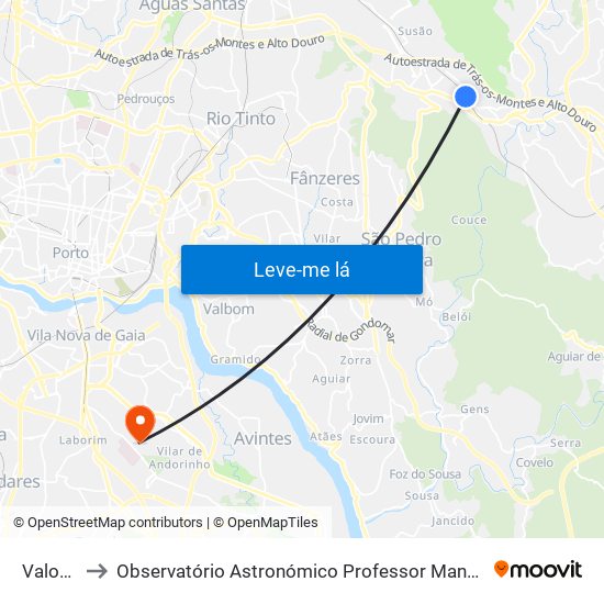 Valongo to Observatório Astronómico Professor Manuel de Barros map