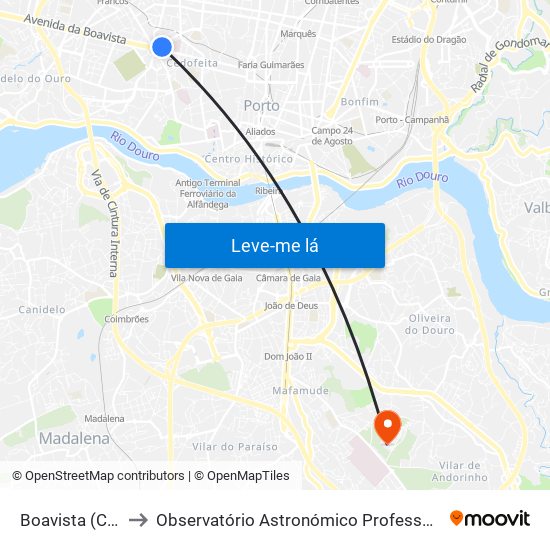 Boavista (Correios) to Observatório Astronómico Professor Manuel de Barros map