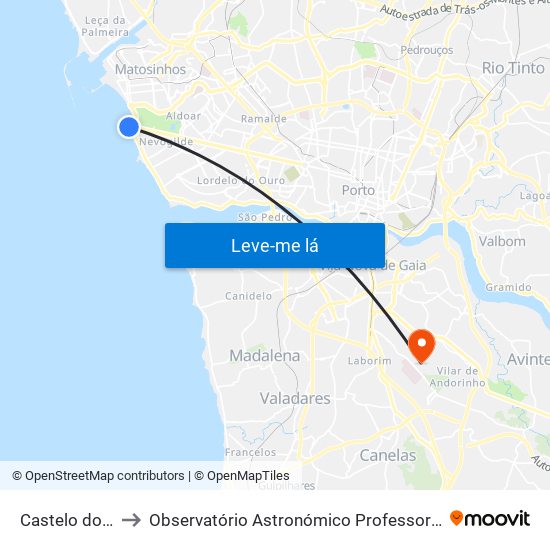 Castelo do Queijo to Observatório Astronómico Professor Manuel de Barros map