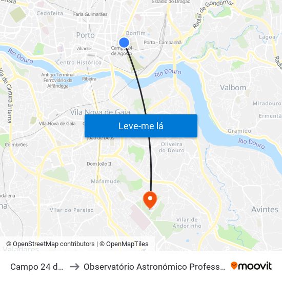 Campo 24 de Agosto to Observatório Astronómico Professor Manuel de Barros map