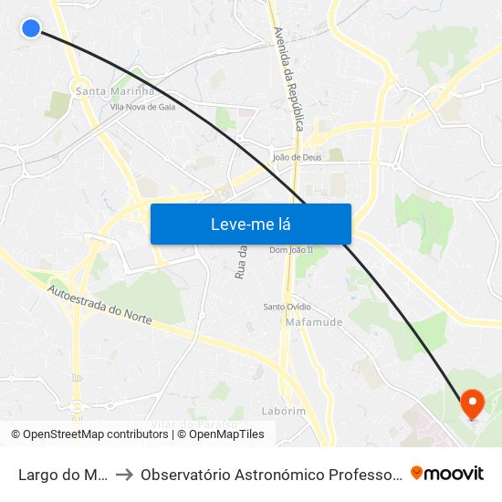 Largo do Montinho to Observatório Astronómico Professor Manuel de Barros map