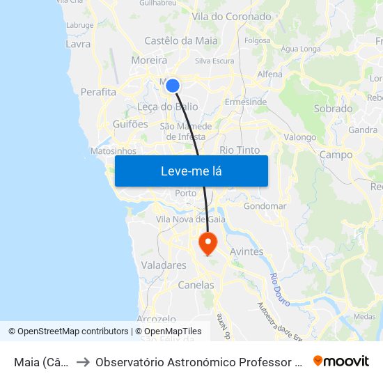 Maia (Câmara) to Observatório Astronómico Professor Manuel de Barros map