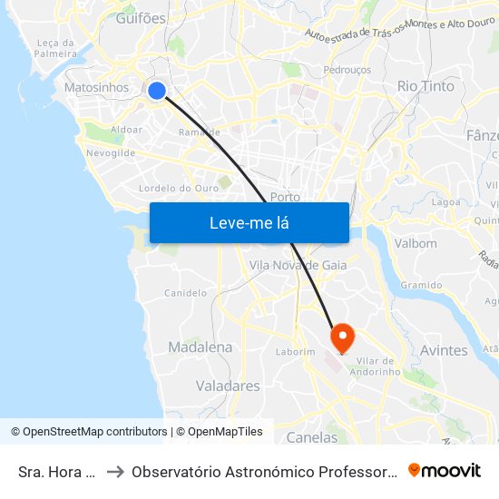 Sra. Hora (Hiper) to Observatório Astronómico Professor Manuel de Barros map