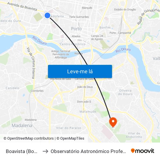 Boavista (Bom Sucesso) to Observatório Astronómico Professor Manuel de Barros map