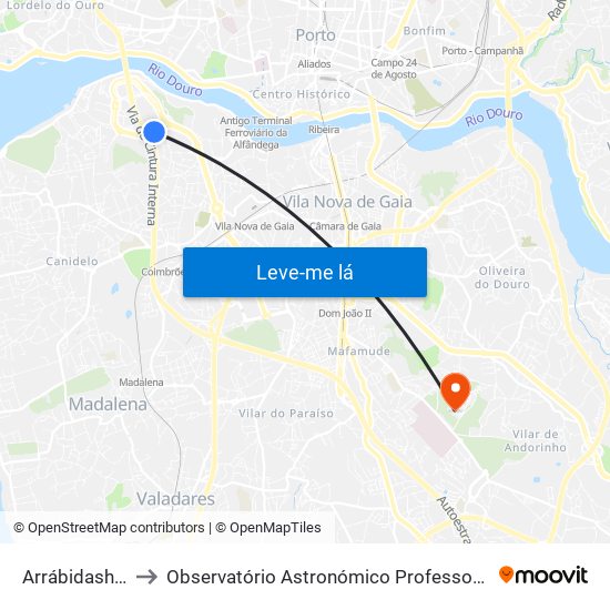 Arrábidashopping to Observatório Astronómico Professor Manuel de Barros map