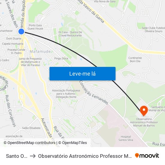 Santo Ovídio to Observatório Astronómico Professor Manuel de Barros map