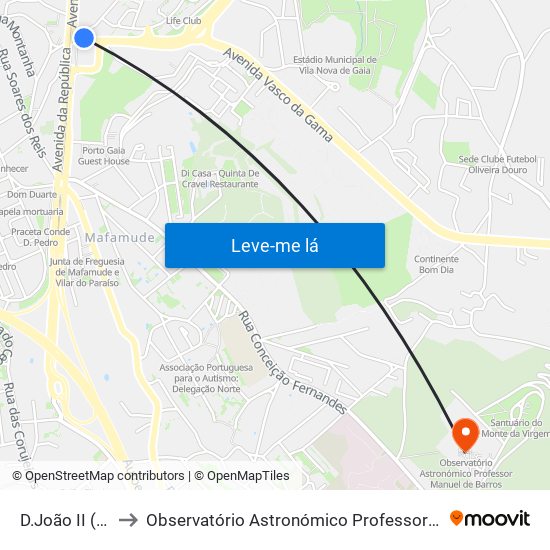 D.João II (Metro) to Observatório Astronómico Professor Manuel de Barros map