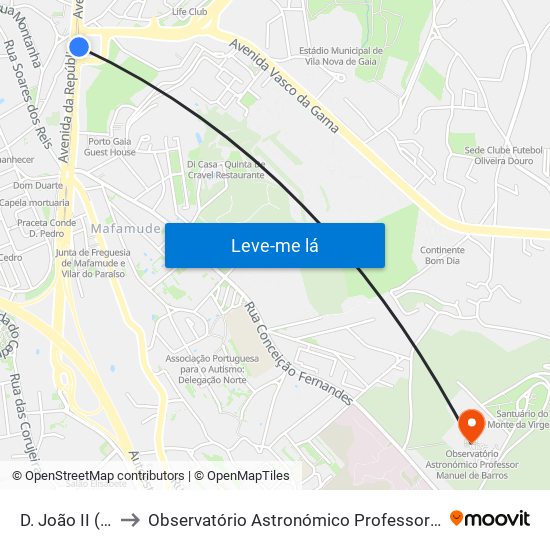 D. João II (Metro) to Observatório Astronómico Professor Manuel de Barros map