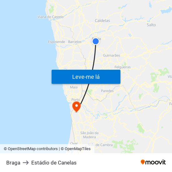 Braga to Estádio de Canelas map