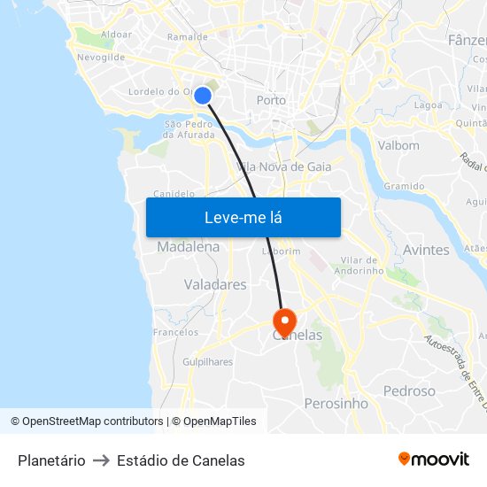 Planetário to Estádio de Canelas map