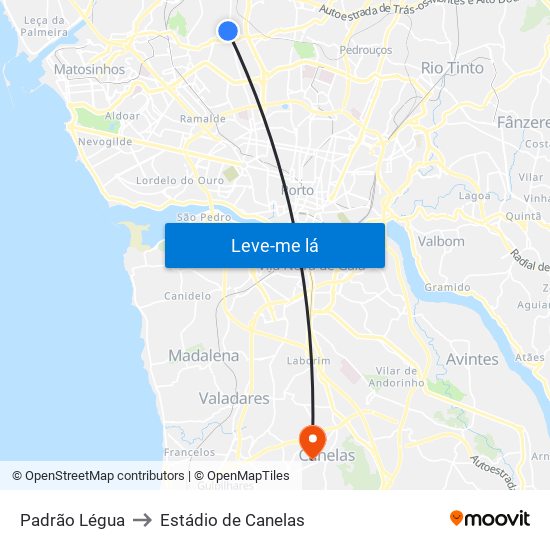 Padrão Légua to Estádio de Canelas map