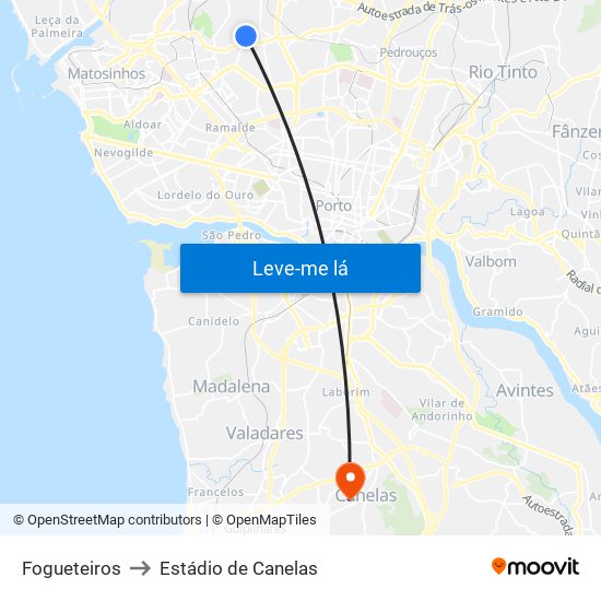 Fogueteiros to Estádio de Canelas map