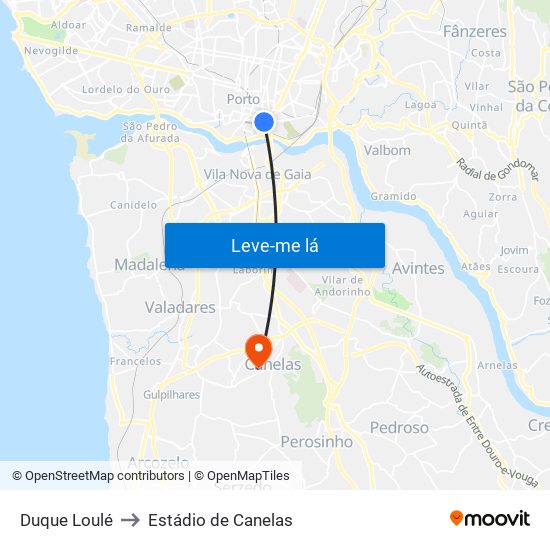 Duque Loulé to Estádio de Canelas map