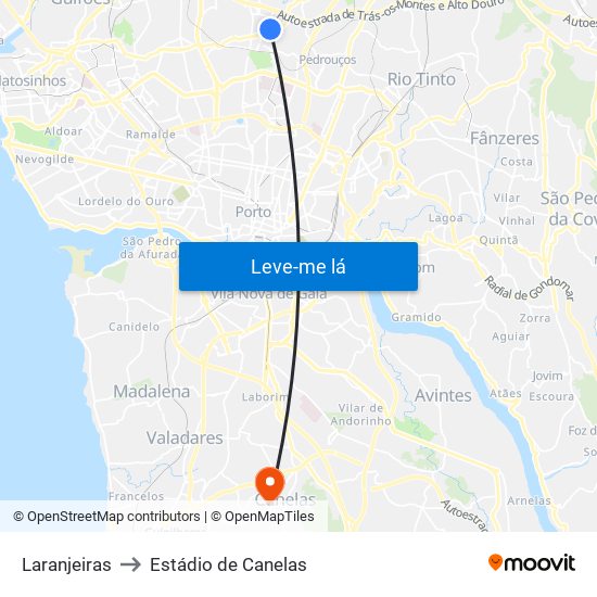 Laranjeiras to Estádio de Canelas map