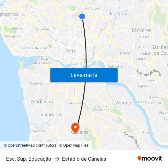 Esc. Sup. Educação to Estádio de Canelas map