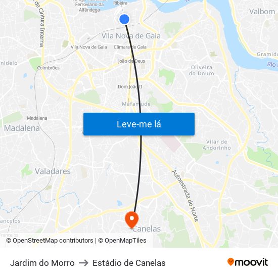 Jardim do Morro to Estádio de Canelas map