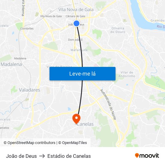 João de Deus to Estádio de Canelas map
