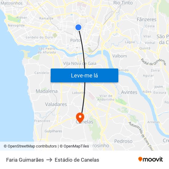 Faria Guimarães to Estádio de Canelas map