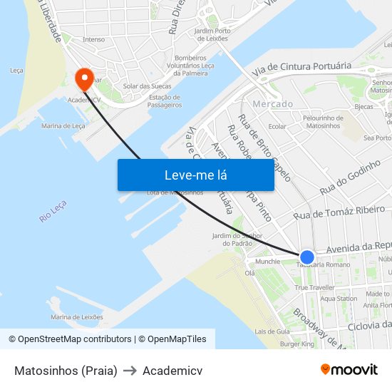 Matosinhos (Praia) to Academicv map