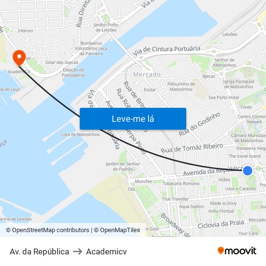 Av. da República to Academicv map