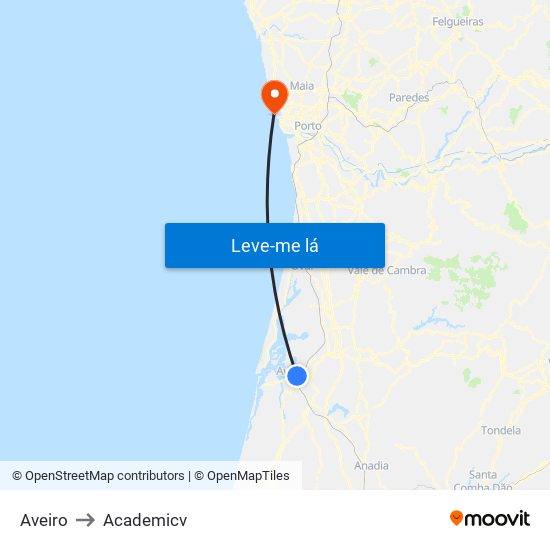 Aveiro to Academicv map