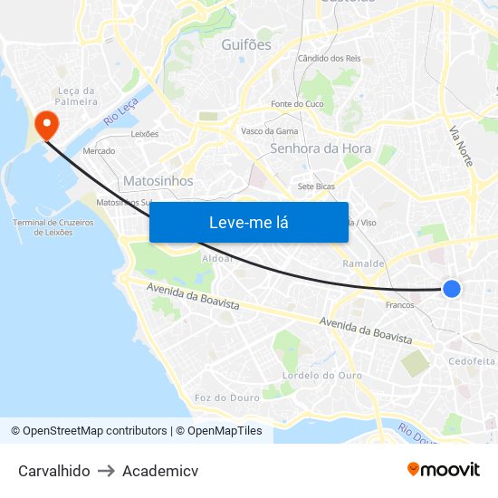 Carvalhido to Academicv map