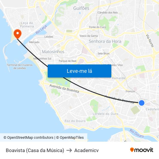 Boavista (Casa da Música) to Academicv map
