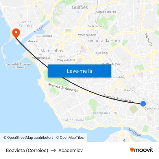 Boavista (Correios) to Academicv map