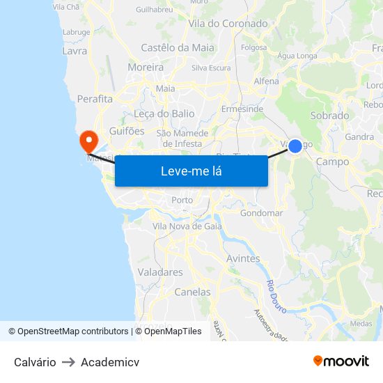 Calvário to Academicv map