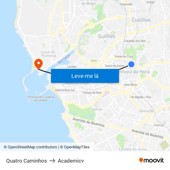 Quatro Caminhos to Academicv map