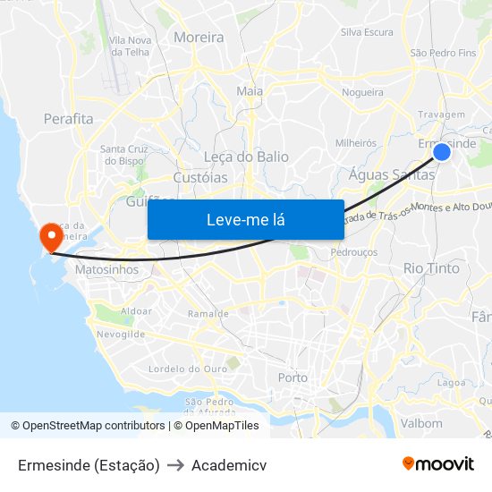 Ermesinde (Estação) to Academicv map