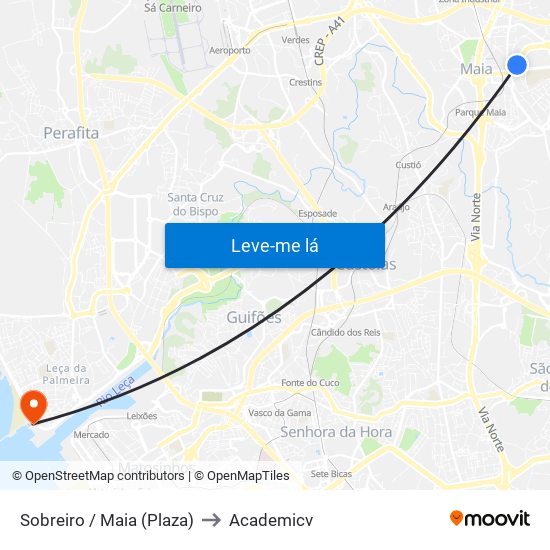 Sobreiro / Maia (Plaza) to Academicv map