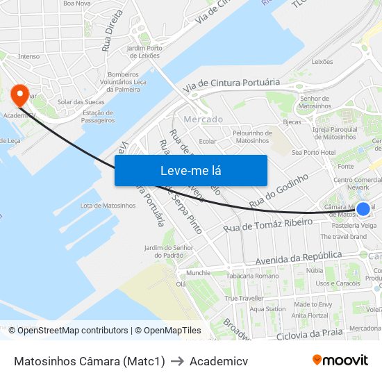 Matosinhos Câmara (Matc1) to Academicv map